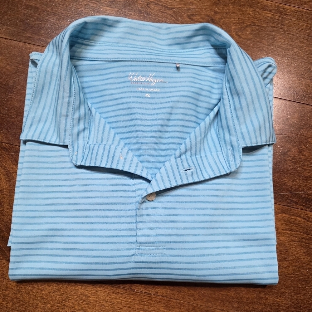Men's Walter Hagen Light Blue Striped Polo Shirt XL